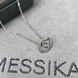 Messika Eye of Fortune Necklace 18K White Gold Diamond Evil Eye Layering Jewelry